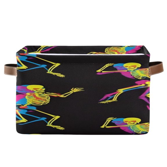 Colorful Skeletons Dancing Square Storage Bins with Handles Collapsible Containing Box 1 Pack