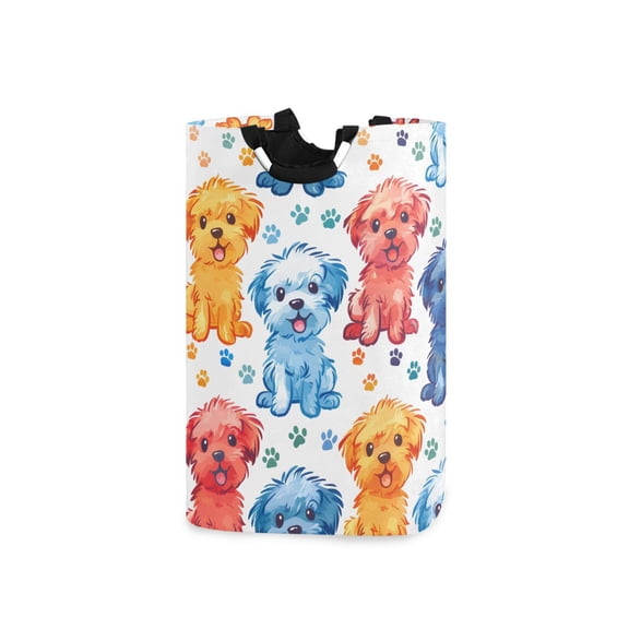 Colorful Sketch Cute Dogs Paws Laundry Basket with Handles Foldable Laundry Hamper Freestanding Washing Bin 50L