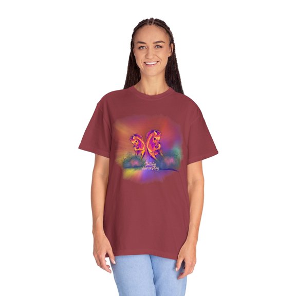Colorful "Sketchy Horseplay" Comfort Colors T-shirt