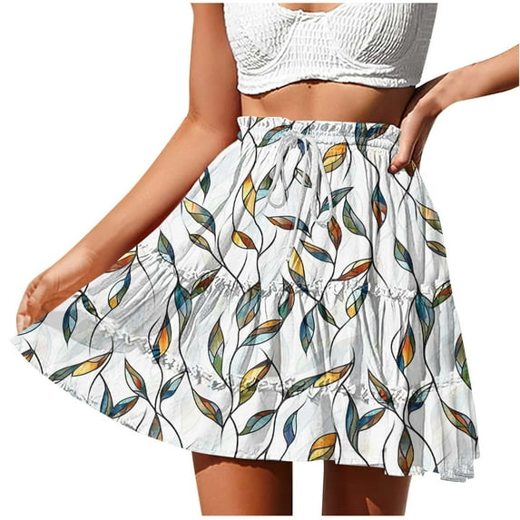 Colorful Skirt for Women Spandex Floral Graphic Mini Little Loose Fit Beach Lounge Hawaiian Ruched Tie Knot Tropical Skorts Women 2025 Clothing Fashion XXL