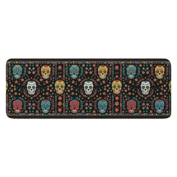 Colorful Skull Flower Pattern Kitchen Rug Mat,Kitchen Runner Rugs Non Skid Washable,Decorative Kitchen Floor Mats for Kitchen,Sink,Laundry,17"x47.2"