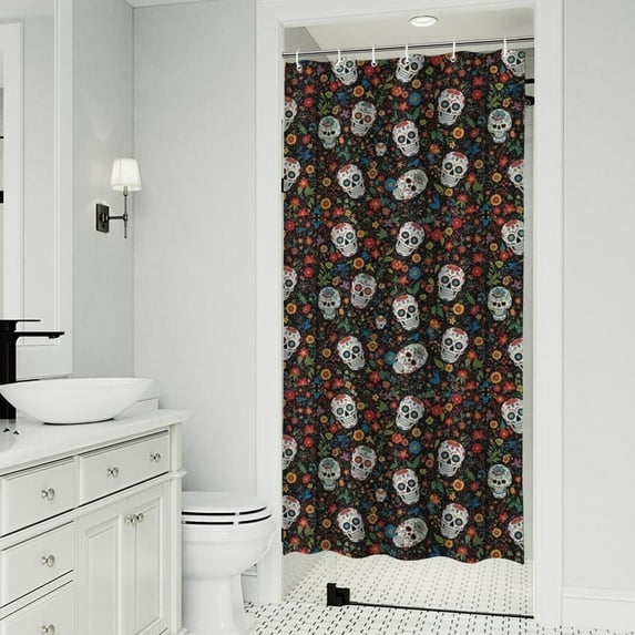 Colorful Skull Flower Pattern Shower Curtain 36"x72" ,Bathroom Decorative Shower Curtains Set with 12 Hooks,Modern Waterproof Washable Shower Curtain