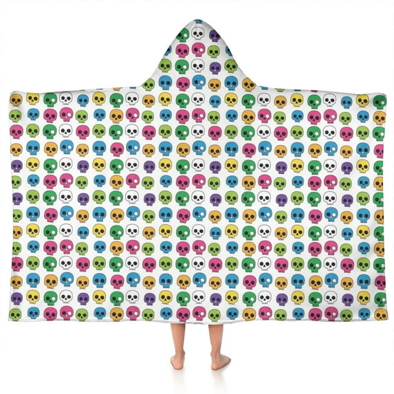 Colorful Skull Pattern Hooded Bath Towel,50"x30" for Ages 3 To 12 Kids, Quick Dry Lightweight Soft Microfiber Hood Beach Towel Cover Up for Kids