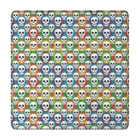 Colorful Skull Pattern Square Fitted Tablecloth with Elastic Edge,Square Table Cover,Washable Elastic Table Cover for Home Kitchen Party Decor 34"x34"