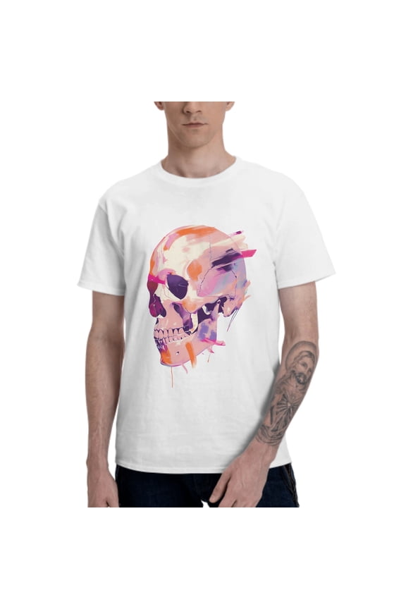 Colorful Skull T-Shirt for Men Cotton 100% Summer Tops Women Fashion Casual Short Sleeves Round Collar Short-Sleeve Couple Top Tees