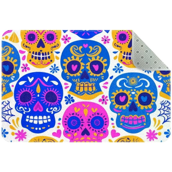 Colorful Skulls Cute Pattern Entryway Rug, 2x3 Area Rug Indoor Door Mat Non-slip Washable Floor Carpet Rug for Bedroom Office Dining Room Bathroom