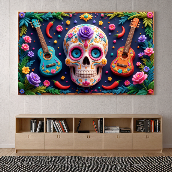 Colorful Skulls Day of the Dead Decorative Floral Festival Banner for Celebration Party Holiday