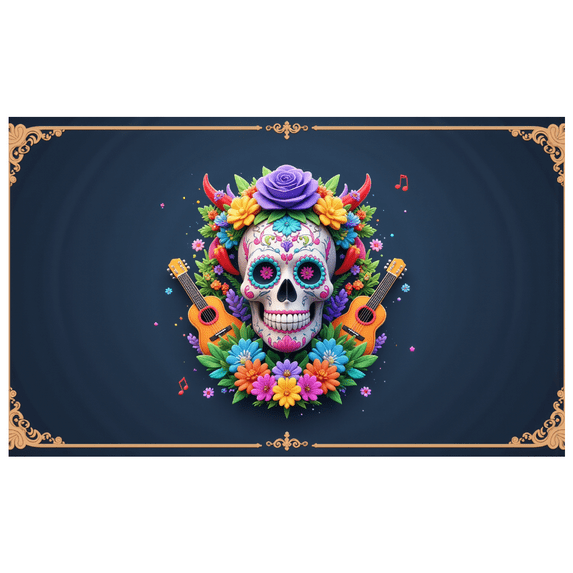 Colorful Skulls Day of the Dead Decorative Floral Festival Banner for Celebration Party Holiday