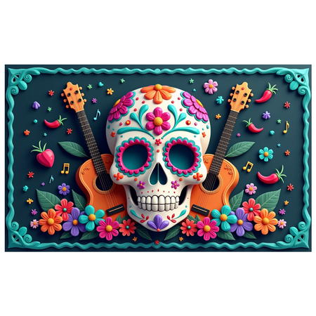Colorful Skulls Day of the Dead Decorative Floral Festival Banner for Celebration Party Holiday