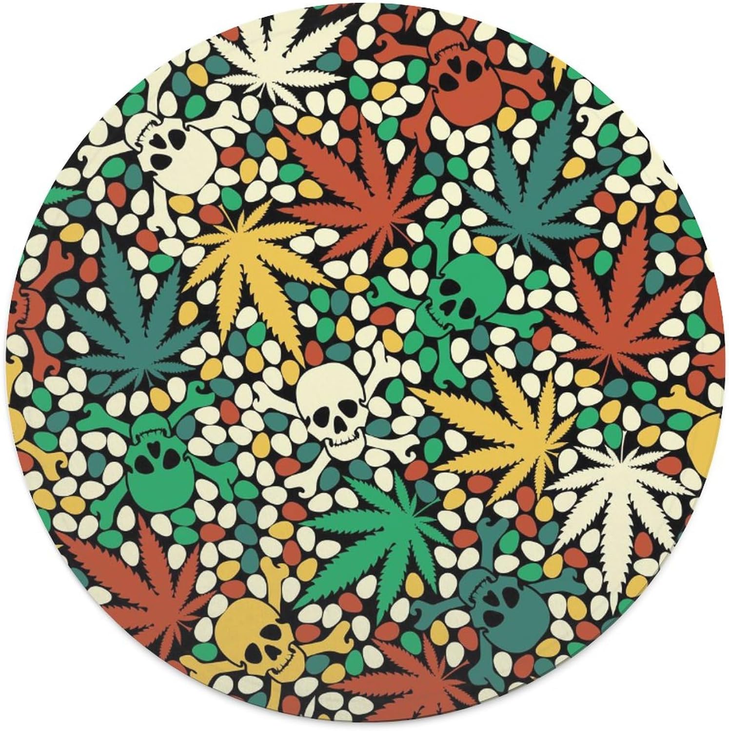 Colorful Skulls Leaves Round Soft Baby Blankets for Boys Girls, Newborn