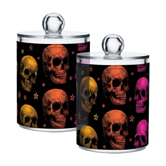 Colorful Skulls Repeating Pattern Translucent Plastic Cans Storage Canisters with Lid Set of 2