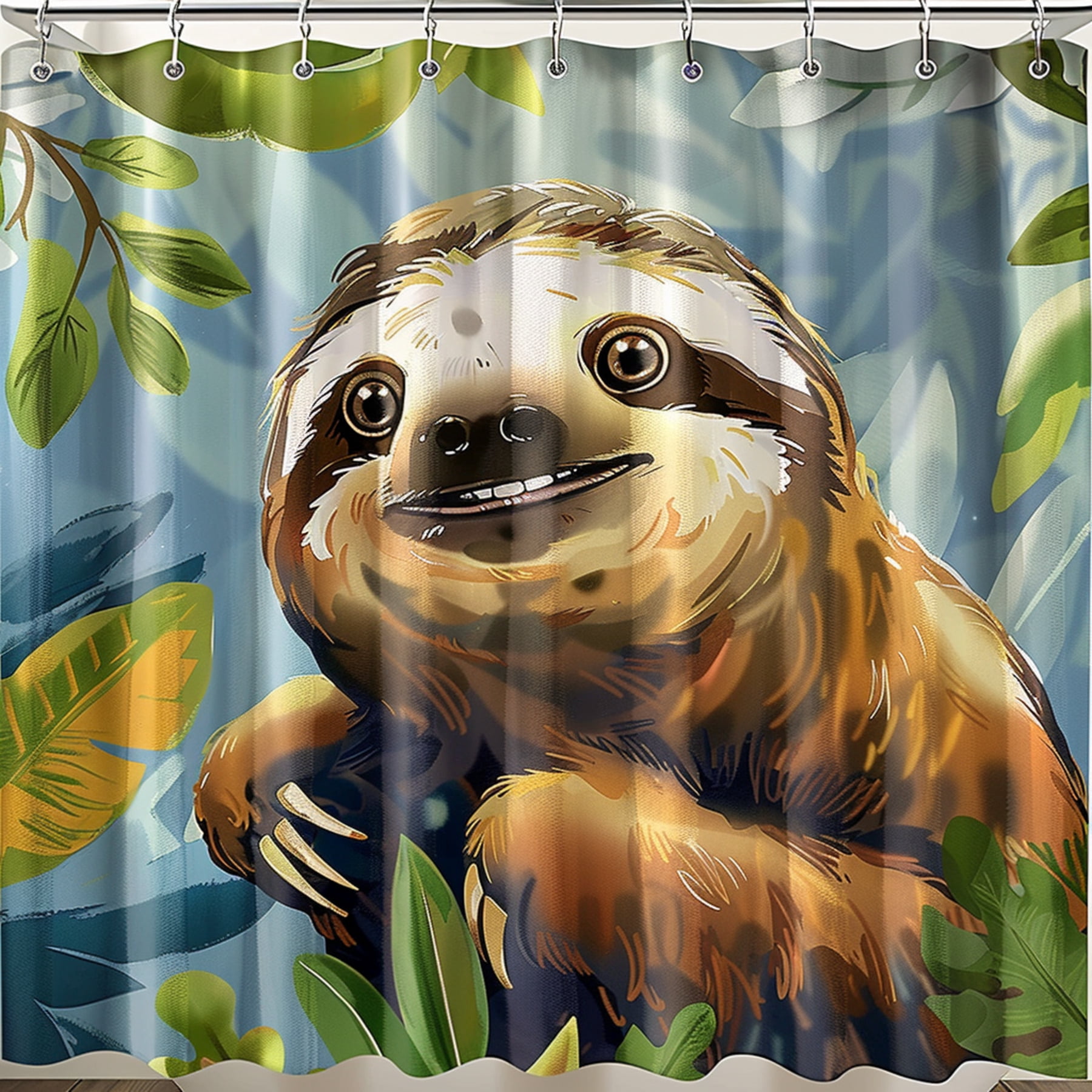 Colorful Sloth Cartoon Shower Curtain Quality Fabric Texture Cute Baby