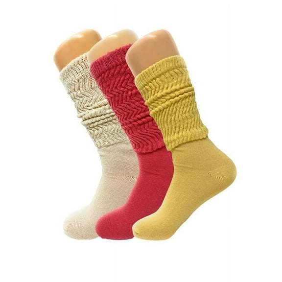 Colorful Slouch Socks 3 Pairs Scrunch Knee Socks Shoe Size 5-10 (Ecru - Flower - Limone)
