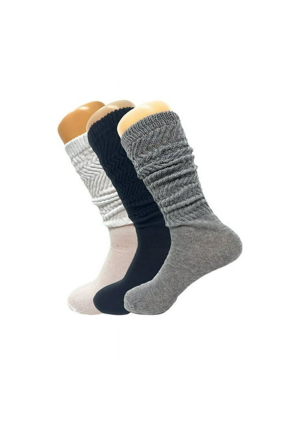 Colorful Slouch Socks 3 Pairs Scrunch Knee Socks Shoe Size 5-10 (White - Black - Gray)