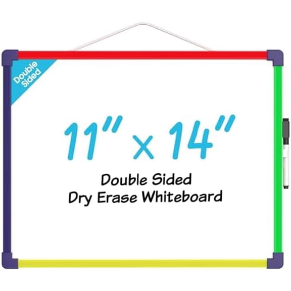 Colorful Small Dry Erase Board, 14"x11" Double-Sided Hangable with Dry Erase Marker, Portable Whiteboard for Home School Office - Planning Writing Learning Drawing Art Education