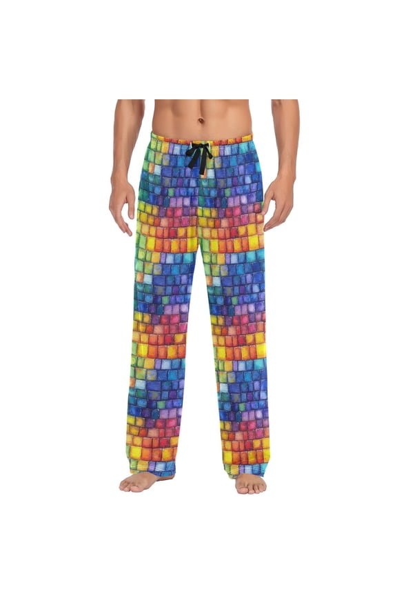 Colorful Small Square Mens Pajama Pant Sleep and Lounge Bottons with Pockets