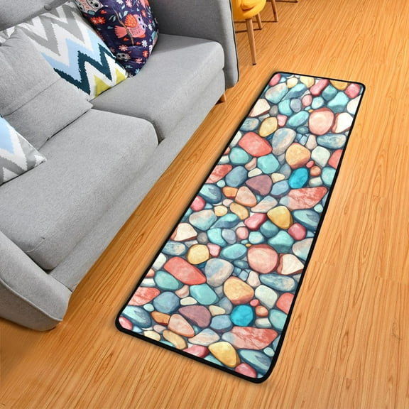 Colorful Small Stones Hallway Runner Rug 2'X6' Non-Slip Washable Carpet Runner Kitchen Entryway Laundry Bedroom