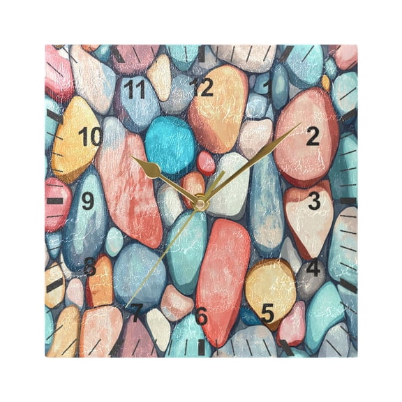 Colorful Small Stones Wall Clock Battery Operated Silent Non-Ticking Bedroom Office Kitchen Home School Decor 7.8"(Gold)