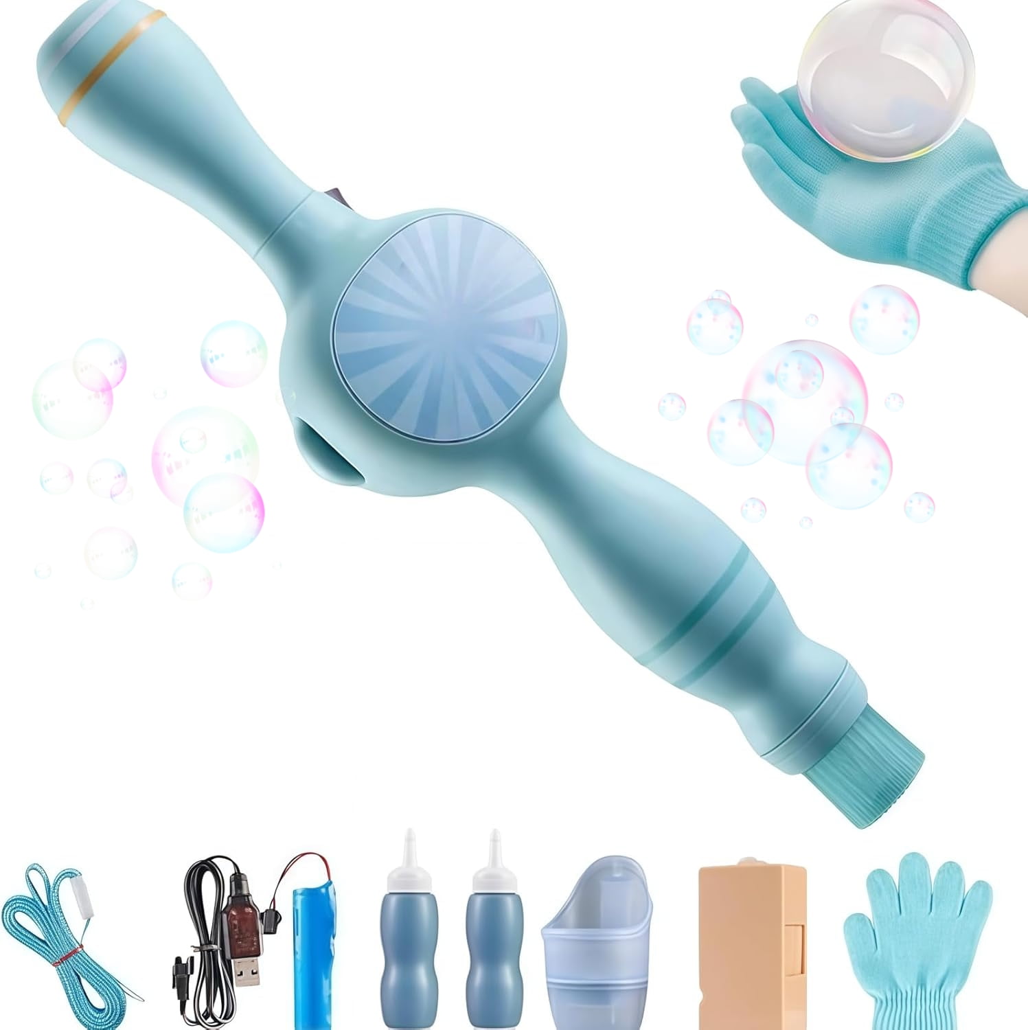 Colorful Smoke Bubble Machine,Magic Elastic Smoke Bubbles Wands,Portable Interactive Mist Bubble Machines,Fog Bubble Maker for Parties Outdoor Interactive Fun (Blue)