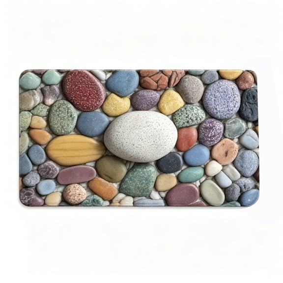 Colorful Smooth Pebble Floor Mat Stone Pattern Bathroom Rug