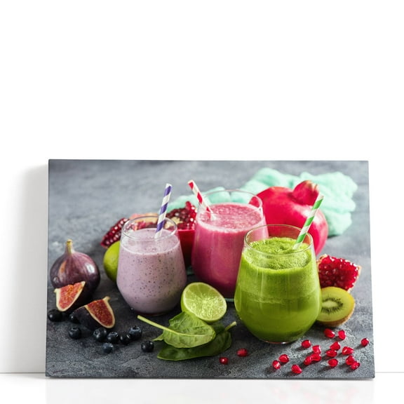Colorful Smoothies & Fruits - Wrapped Canvas Print Wall Art | 18" W x 12" H