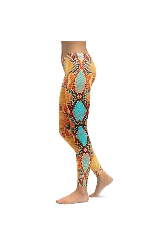 Colorful Snake Pattern Leggings Size: L for Women | FIERCEPULSE