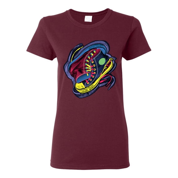 Colorful Sneakers Chucks Streetwear Womens Graphic T-Shirt, Maroon, 3XL