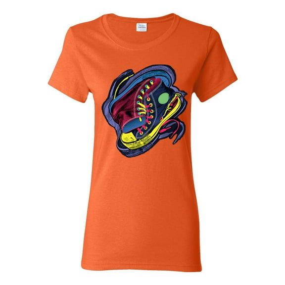 Colorful Sneakers Chucks Streetwear Womens Graphic T-Shirt, Orange, Large