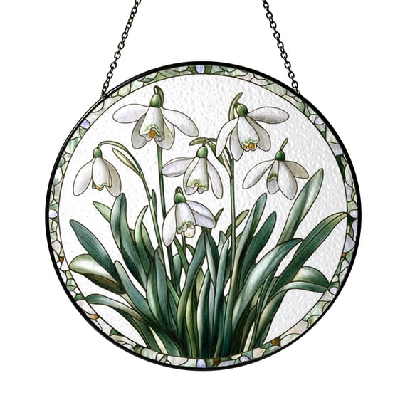 Colorful Snowdrop Faux Stained Glass Metal Window Hanging – Garden Decor