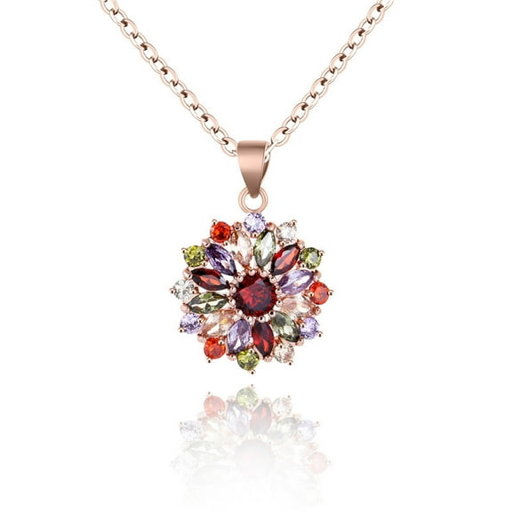 Colorful Snowflake Pendant Necklace, Rose Gold Plated Multi Gemstone Necklaces Marquise Cubic Zirconia Necklace for Women, 18+2 inch