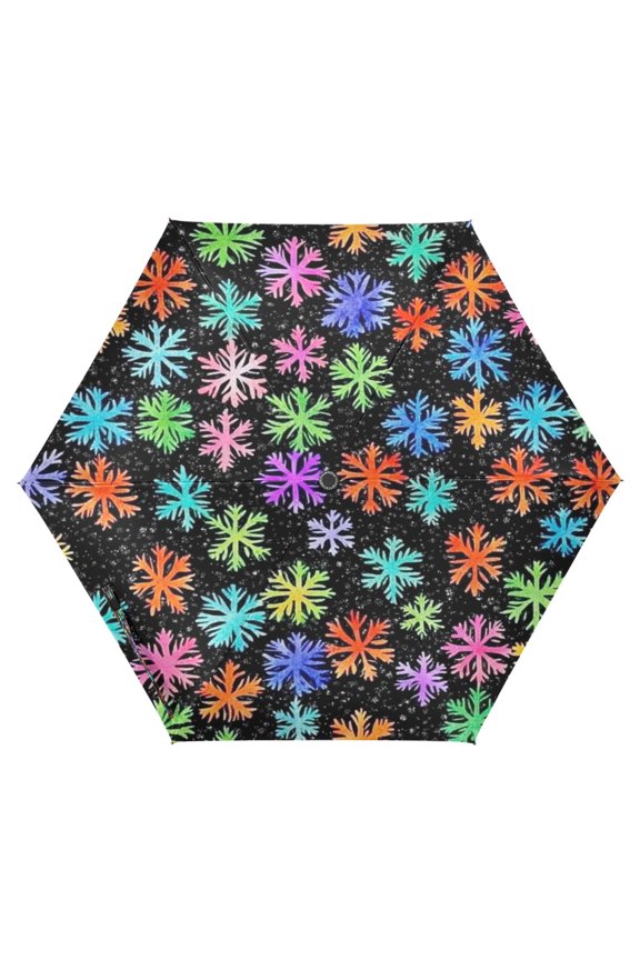 Colorful Snowflakes Folding Umbrella UV50+ Waterproof Sun Protection Auto Open Close Compact Fiberglass Frame