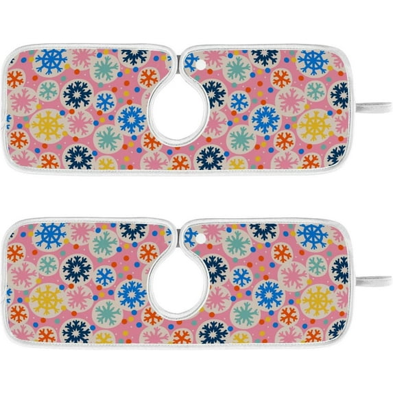Colorful Snowflakes Pink Kitchen Sink Splash Guard 2 Packs Faucet Absorbent Mats Merry Christmas Winter Faucet Handle Drip Catcher Quickly Drying Mat for Kitchen Counter Bathroom, 14.9"x5.5"