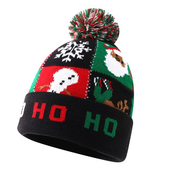 Colorful Snowflakes Santa Pattern Cuff Hat Soft Acrylic Yarn Breathable Lightweight Headwear For Men And Women
