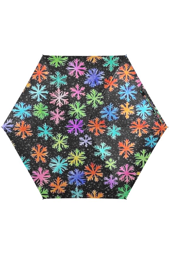 Colorful Snowflakes Umbrellas for Sun Auto Open Close UV50+ Waterproof 5-Fold Compact Fiberglass Frame