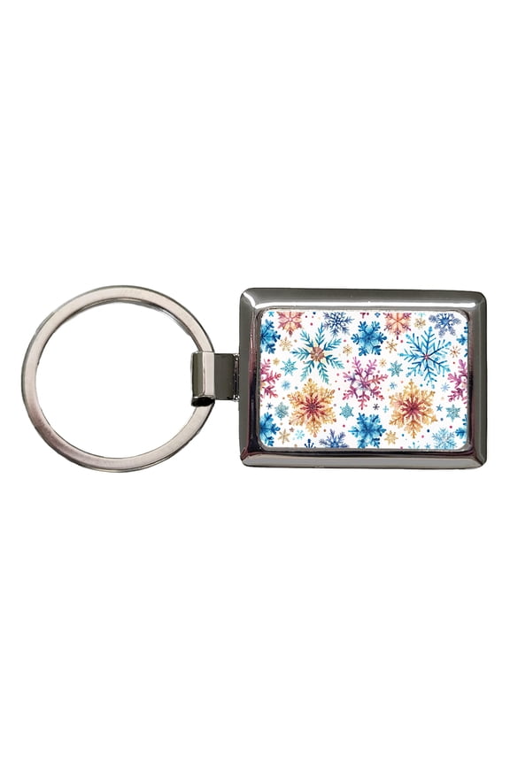 Colorful Snowflakes Winter Metal Rectangle Keychain