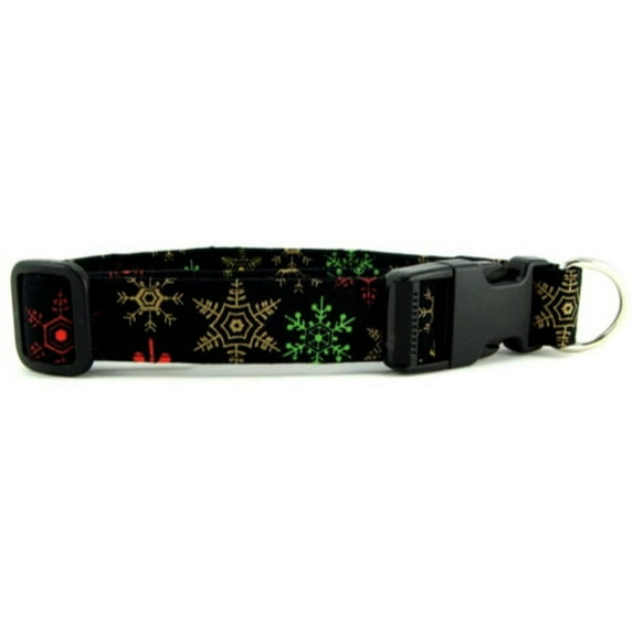 Colorful Snowflakes on Black Dog Collar - Size - Mini