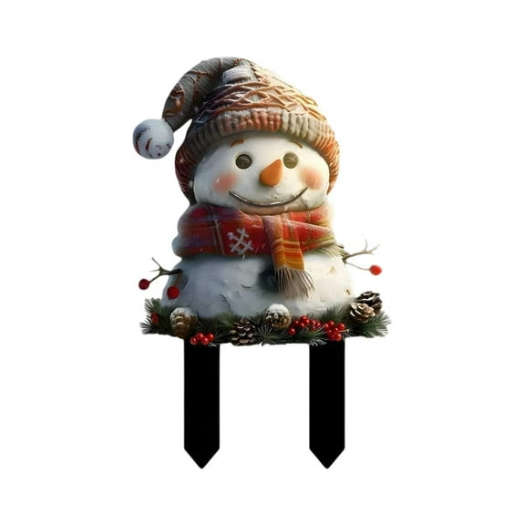 Colorful Snowman Acrylic Garden Stake – Decorative Planter Sign For Yard, Christmas Themed Outdoor Decor