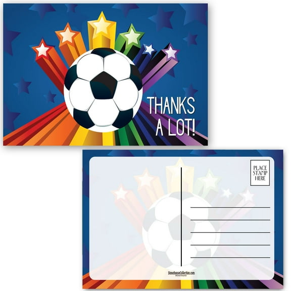 Colorful Soccer Ball Thank You Postcard - 4 x 6 Soccerball Postcards 40 Count Pe