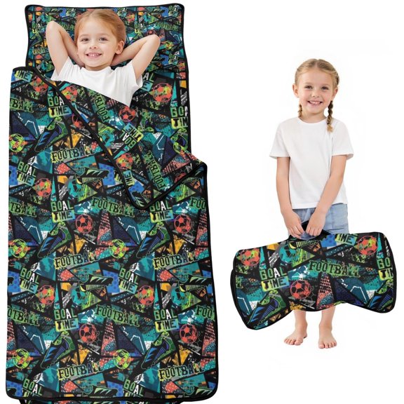 Colorful Soccer Elements Pattern Toddler Nap Mats for Kids Preschool,Sleeping Mat Bag or Kids,Toddler Sleeping Bag,Toddler Nap Mat or Daycare
