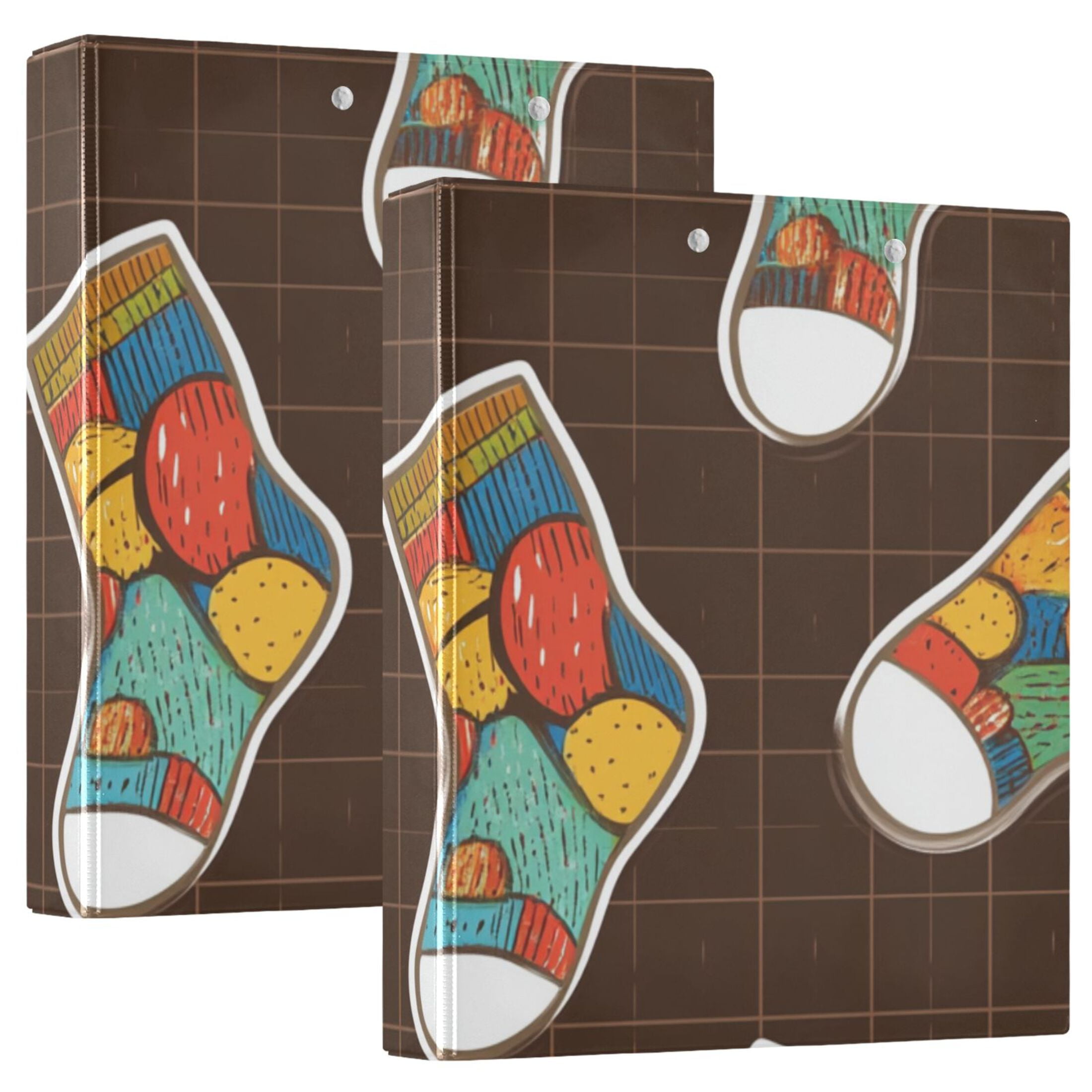 Colorful Socks 3 Ring Binders 1.5 inch Hardcover File Folders with Interior Pockets A4 Size Organizer for School Office Hospital