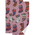 thumbnail image 1 of Colorful Socks Stockings Hand Towels, Purple Christmas Kitchen Towel Ultra Soft and Absorbent,Decorative Fingertip Face Towel for Bathroom Hotel, 2 PCS, 28.3"x 14.4", 1 of 6
