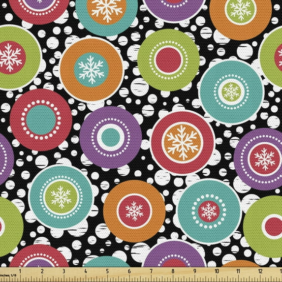 Ambesonne Colorful Fabric by the Yard Upholstery, Ornate Circles Snowflakes, 1 Yard, Charcoal Grey Multicolor