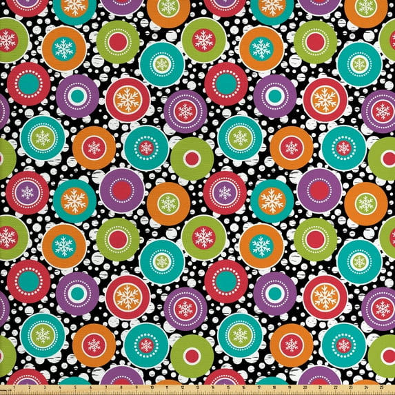 Colorful Sofa Upholstery Fabric by the Yard, Art of Ornamented Circles with Snowflakes and Polka Dots, Decorative Fabric for DIY and Home Accents, Charcoal Grey Multicolor by Ambesonne