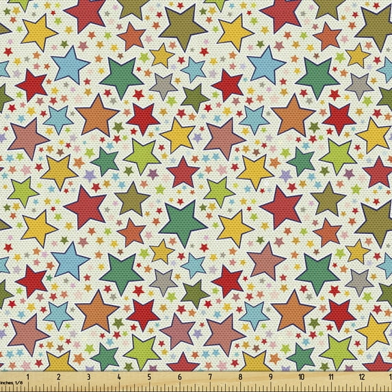 Colorful Sofa Upholstery Fabric by the Yard, Illustration Large and Little Various Stars Motif on Plain Background, Decorative Fabric for DIY and Home Accents, Multicolor by Ambesonne
