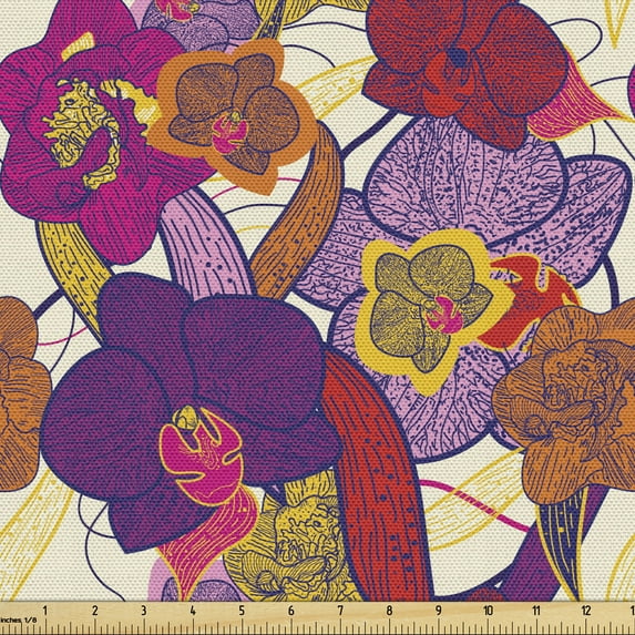 Ambesonne Colorful Fabric by the Yard Upholstery, Vibrant Vintage Orchid, 10 Yards, Multicolor