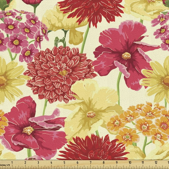 Ambesonne Colorful Fabric by the Yard Upholstery, Botanical Elements Petal, 1 Yard, Multicolor