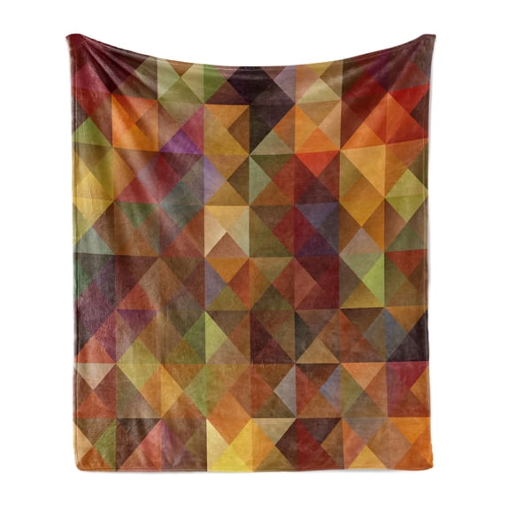 Colorful Soft Flannel Fleece Blanket, Abstract Art Grid Mosaic Geometric Creative Image Triangle Artwork Print, Cozy Plush for Indoor and Outdoor Use, 60" x 80", Brown and Marigold, by Ambesonne
