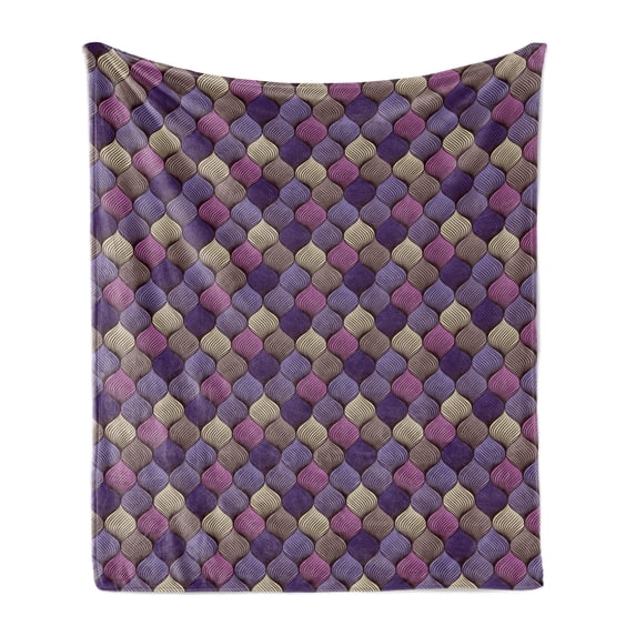 Colorful Soft Flannel Fleece Blanket, Abstract Braid Design in Purple and Beige Shades Intricate Curves and Lines Doodle, Cozy Plush for Indoor and Outdoor Use, 60" x 80", Multicolor, by Ambesonne