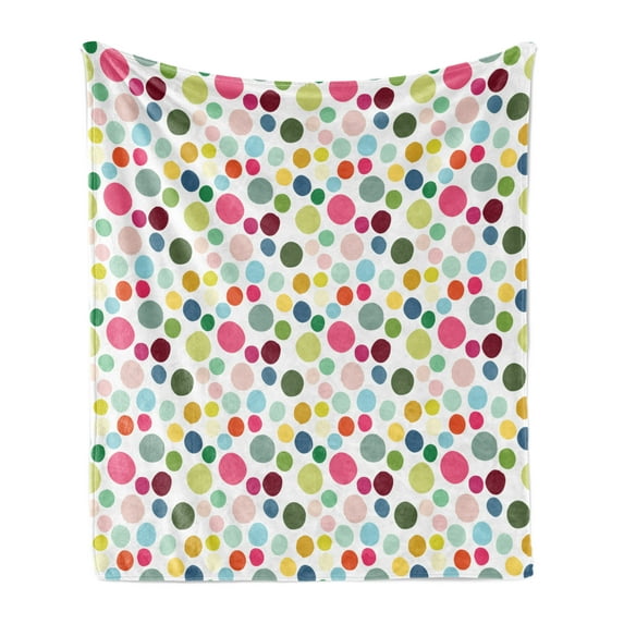 Colorful Soft Flannel Fleece Blanket, Abstract Composition of Circular Shapes Colorful Simplistic Design Elements Modern, Cozy Plush for Indoor and Outdoor Use, 50" x 70", Multicolor, by Ambesonne