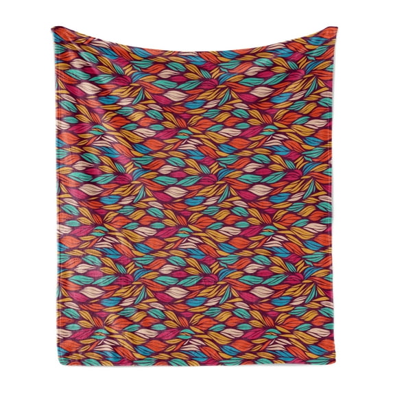 Colorful Soft Flannel Fleece Blanket, Abstract Funky Art Pattern with Waves in Warm Colors Striped Continuing Elements, Cozy Plush for Indoor and Outdoor Use, 50" x 70", Multicolor, by Ambesonne